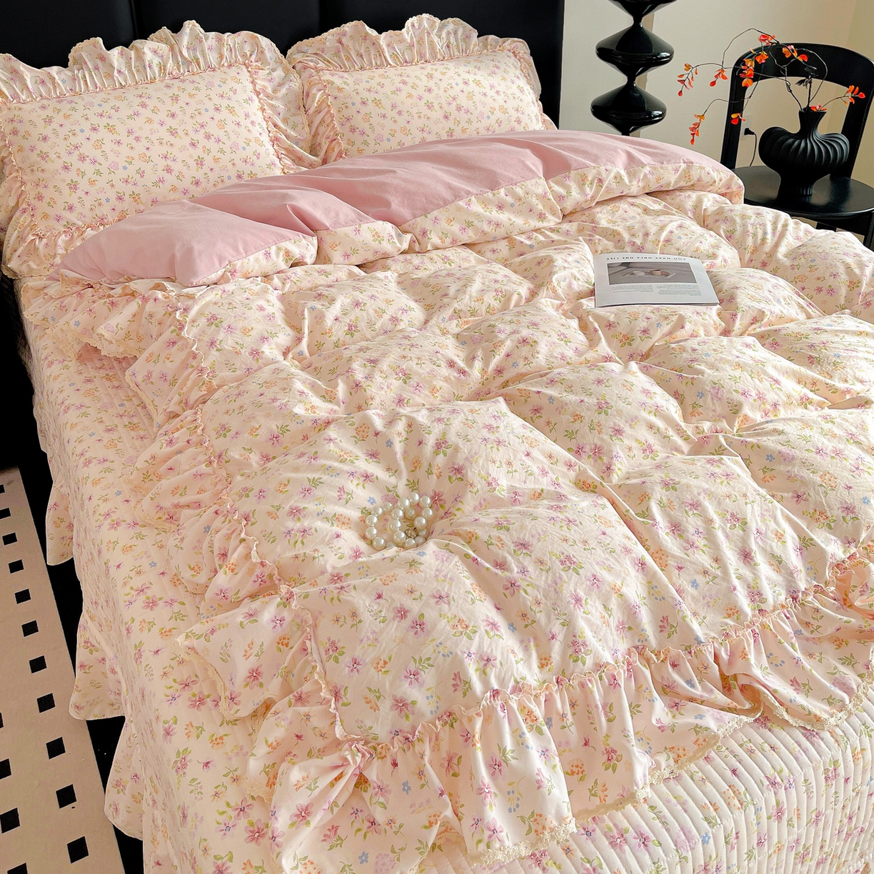 91家纺网 家纺一手货源 找家纺 富米莱单品馆 2026新款法式大花边A类古法仿棉云感纱单被套 大花边-花意飘香