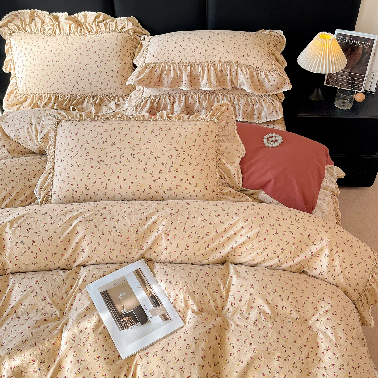 91家纺网 家纺一手货源 找家纺 富米莱单品馆 2026新款法式大花边A类古法仿棉云感纱单被套 大花边-焦糖玫瑰