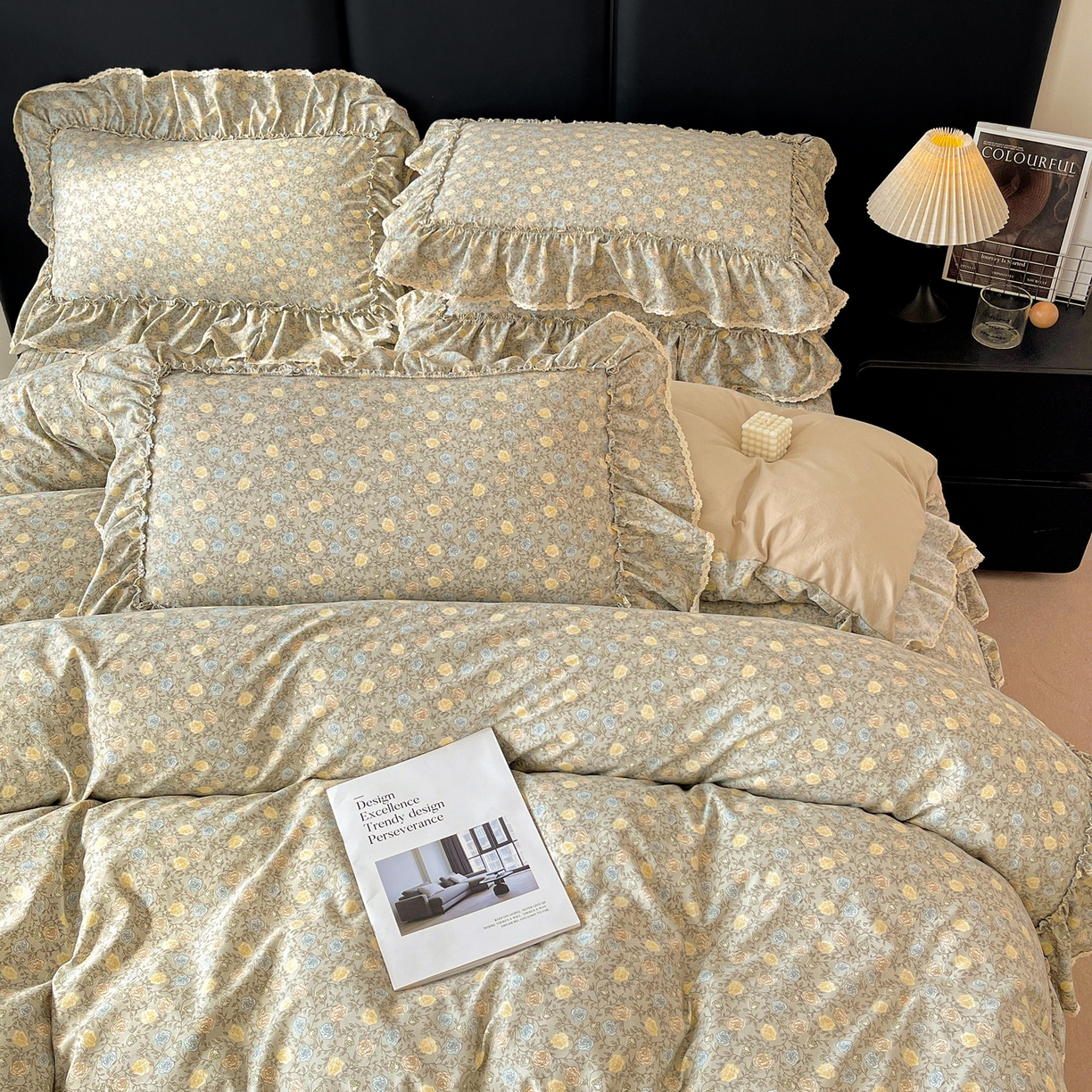 91家纺网 家纺一手货源 找家纺 富米莱单品馆 2026新款法式大花边A类古法仿棉云感纱单被套 大花边-雾灰蔷薇