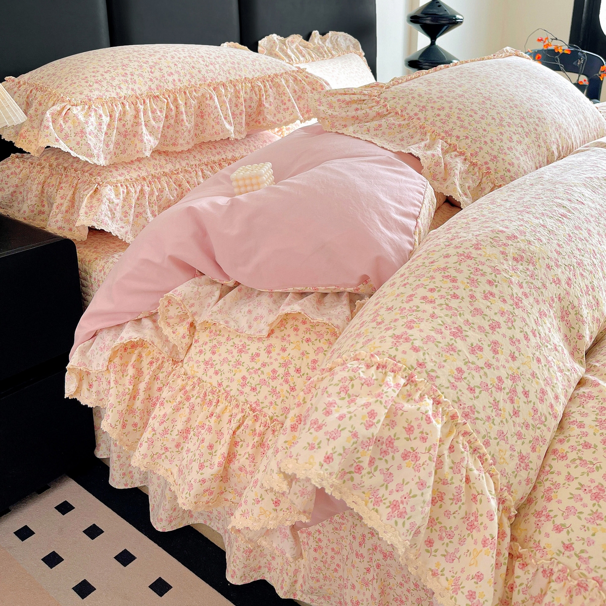 91家纺网 家纺一手货源 找家纺 富米莱单品馆 2026新款法式大花边A类古法仿棉云感纱单被套 大花边-小幸运