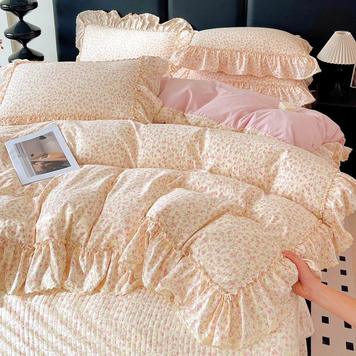 91家纺网 家纺一手货源 找家纺 富米莱单品馆 2026新款法式大花边A类古法仿棉云感纱单被套 大花边-小幸运