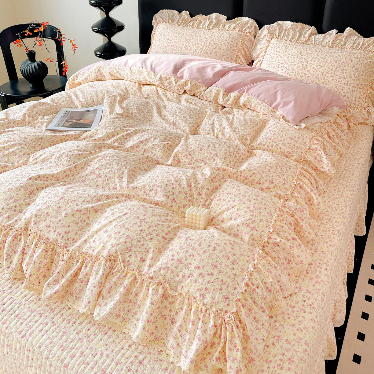 91家纺网 家纺一手货源 找家纺 富米莱单品馆 2026新款法式大花边A类古法仿棉云感纱单被套 大花边-小幸运