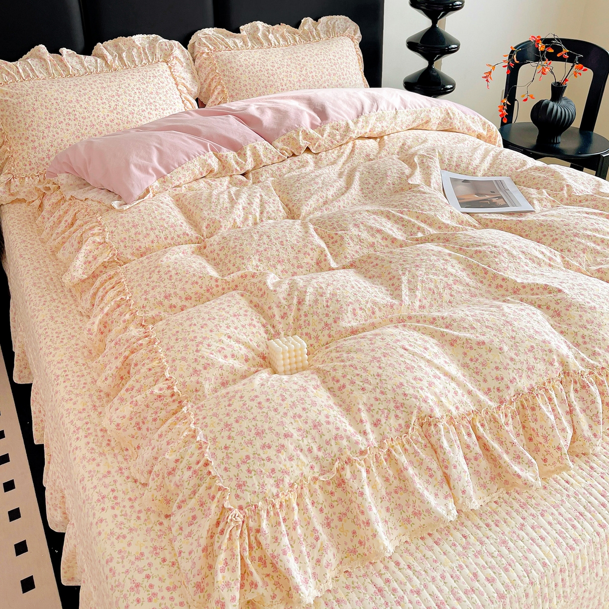 91家纺网 家纺一手货源 找家纺 富米莱单品馆 2026新款法式大花边A类古法仿棉云感纱单被套 大花边-小幸运