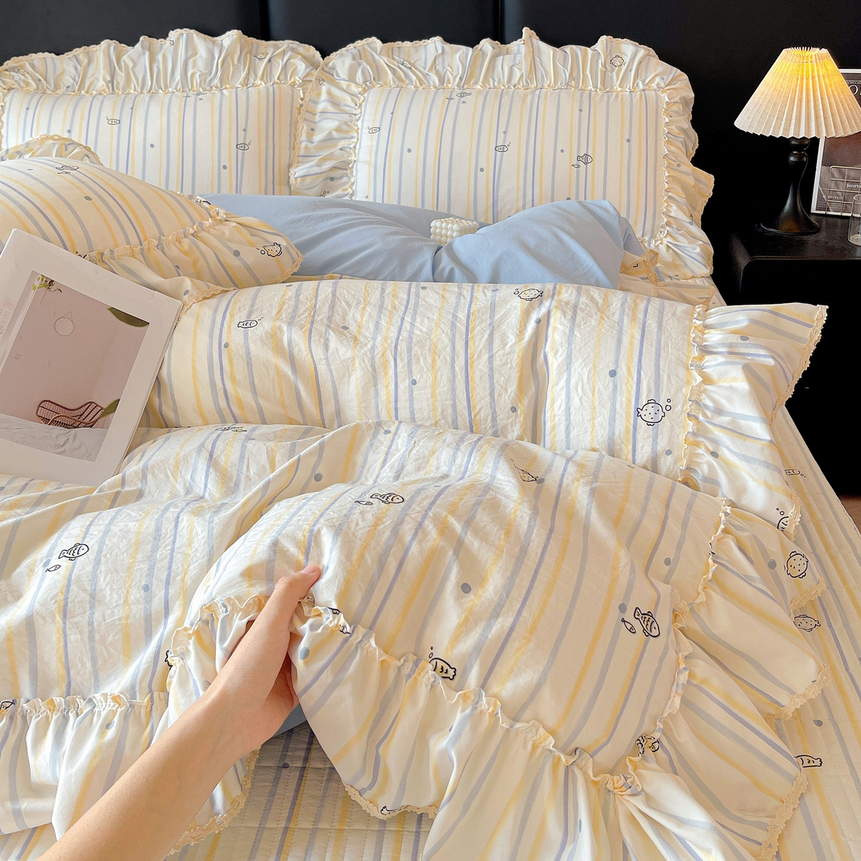 91家纺网 家纺一手货源 找家纺 富米莱单品馆 2026新款法式大花边A类古法仿棉云感纱单被套 大花边-鱼多多