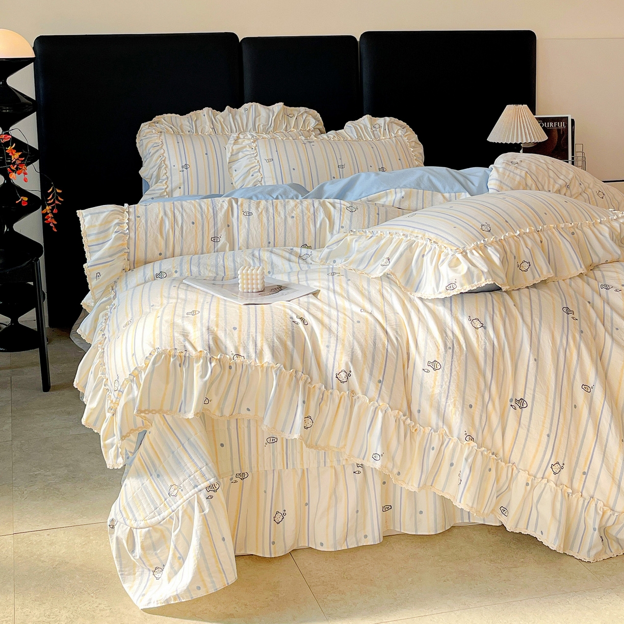 91家纺网 家纺一手货源 找家纺 富米莱单品馆 2026新款法式大花边A类古法仿棉云感纱单被套 大花边-鱼多多