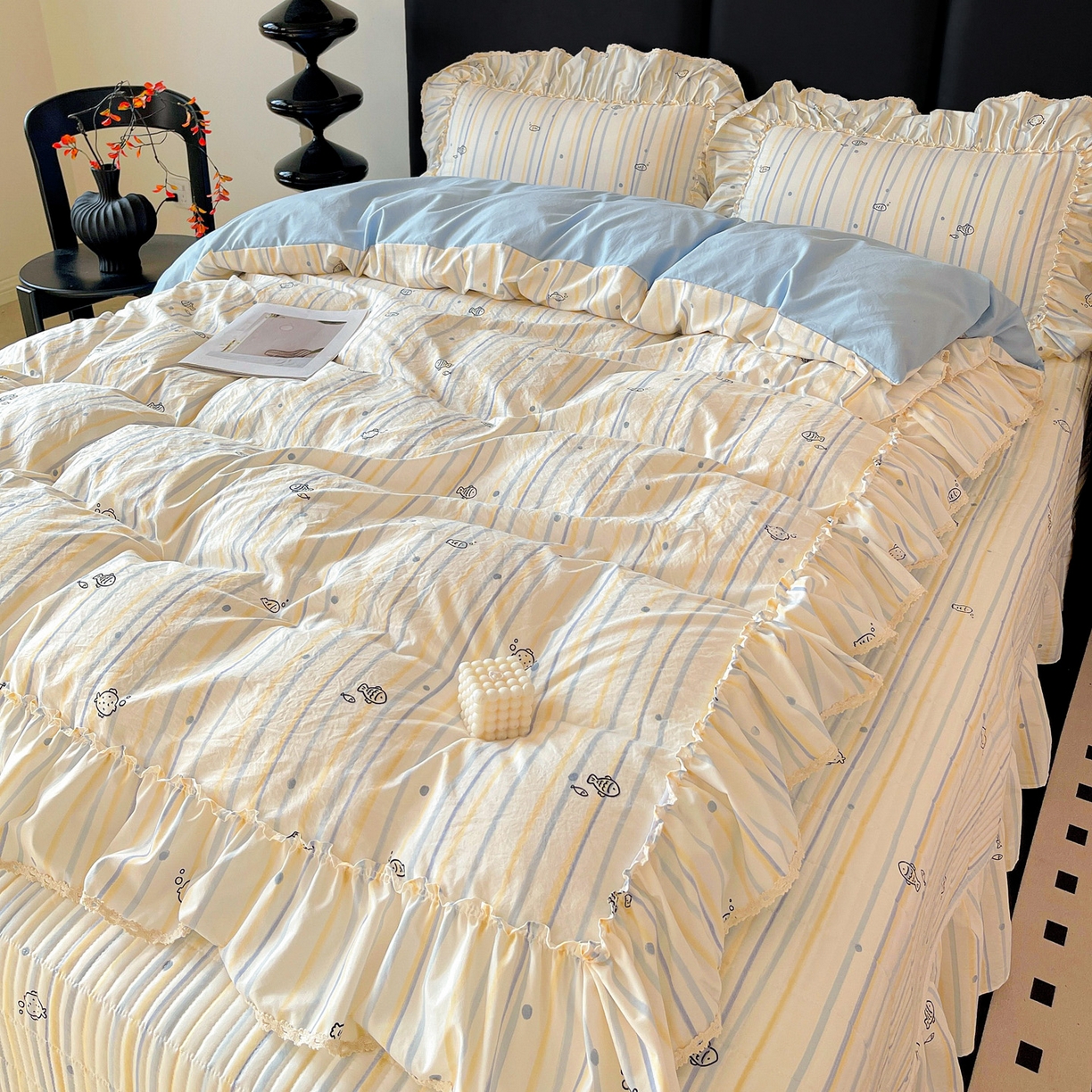 91家纺网 家纺一手货源 找家纺 富米莱单品馆 2026新款法式大花边A类古法仿棉云感纱单被套 大花边-鱼多多