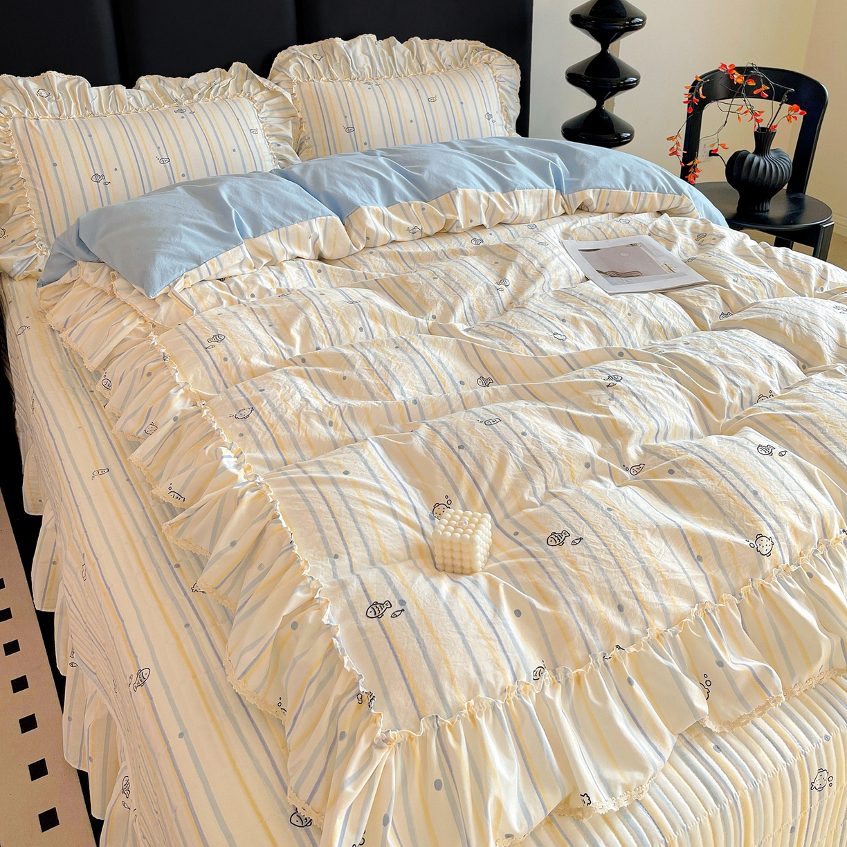 91家纺网 家纺一手货源 找家纺 富米莱单品馆 2026新款法式大花边A类古法仿棉云感纱单被套 大花边-鱼多多