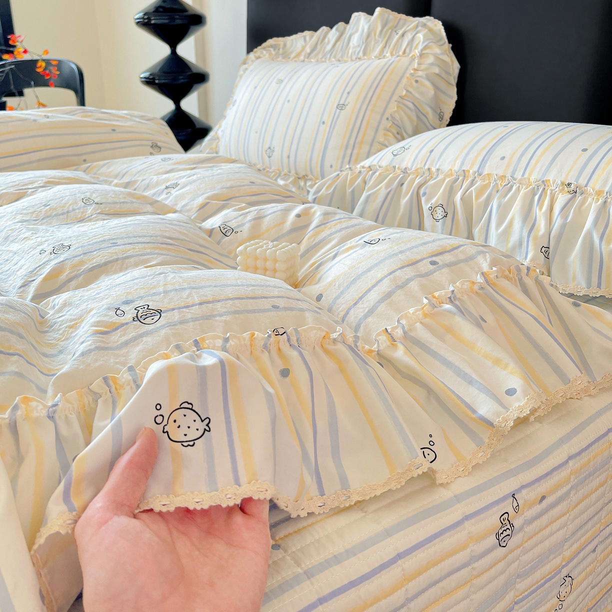 91家纺网 家纺一手货源 找家纺 富米莱单品馆 2026新款法式大花边A类古法仿棉云感纱单被套 大花边-鱼多多