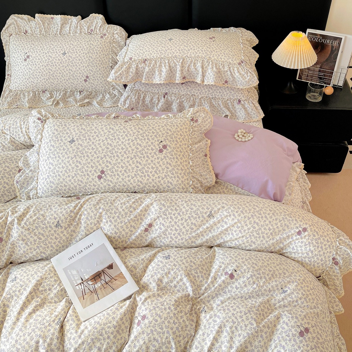 91家纺网 家纺一手货源 找家纺 富米莱单品馆 2026新款法式大花边A类古法仿棉云感纱单被套 大花边-紫韵花漾