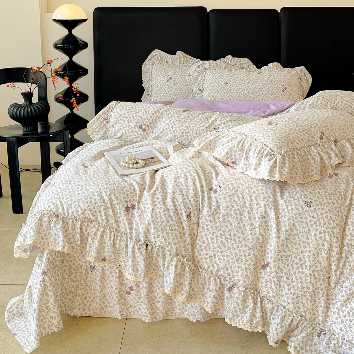 91家纺网 家纺一手货源 找家纺 富米莱单品馆 2026新款法式大花边A类古法仿棉云感纱单被套 大花边-紫韵花漾