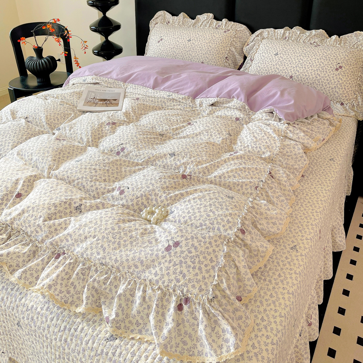 91家纺网 家纺一手货源 找家纺 富米莱单品馆 2026新款法式大花边A类古法仿棉云感纱单被套 大花边-紫韵花漾