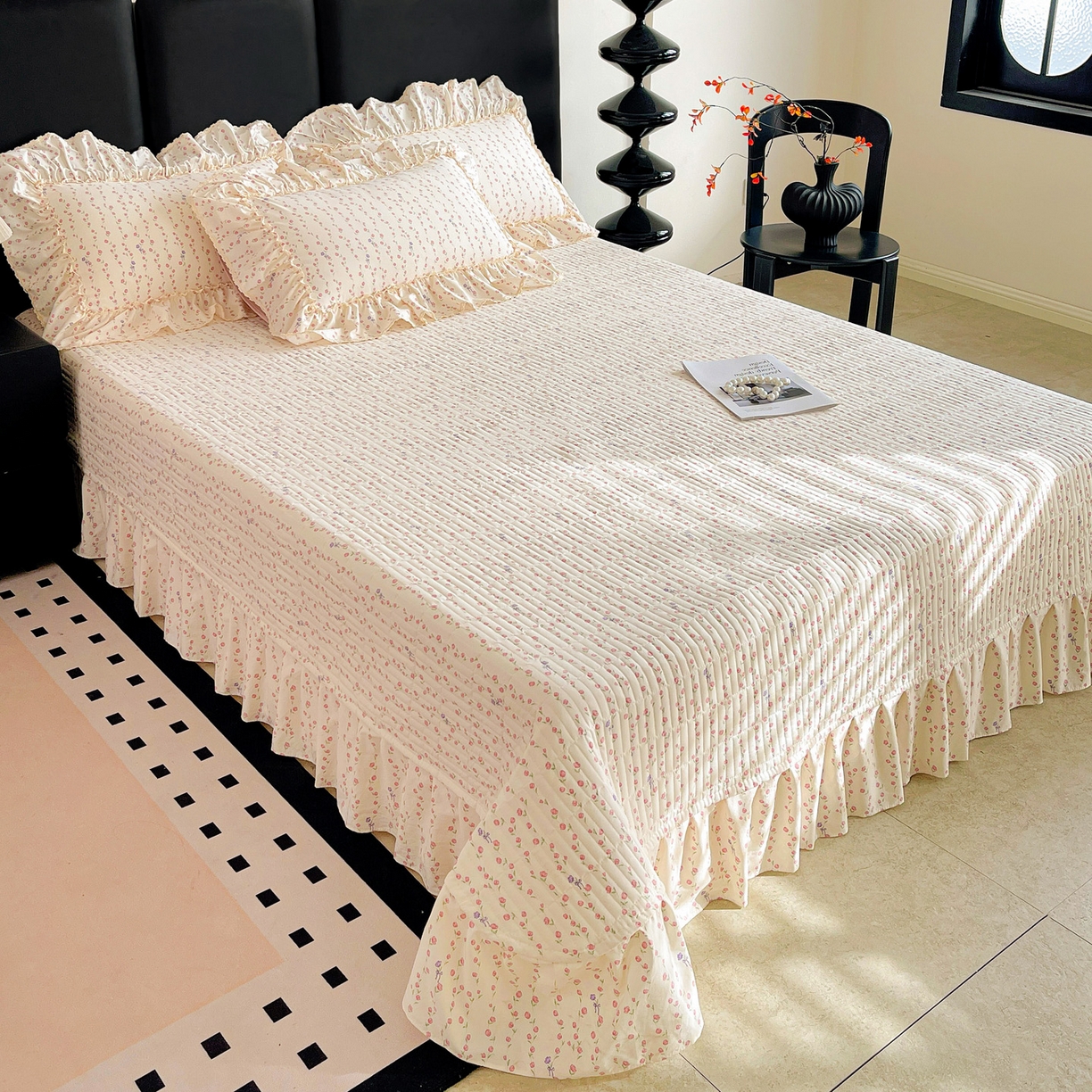 91家纺网 家纺一手货源 找家纺 富米莱单品馆 2026新款法式大花边A类古法仿棉云感纱单床盖 大花边-花梦蔓