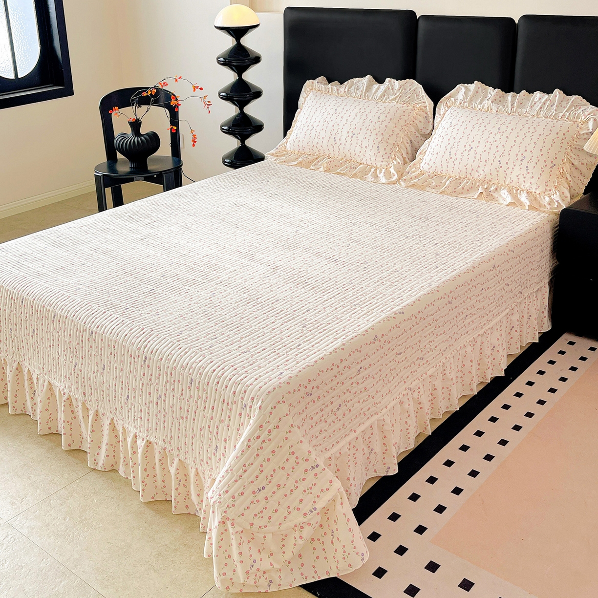 91家纺网 家纺一手货源 找家纺 富米莱单品馆 2026新款法式大花边A类古法仿棉云感纱单床盖 大花边-花梦蔓