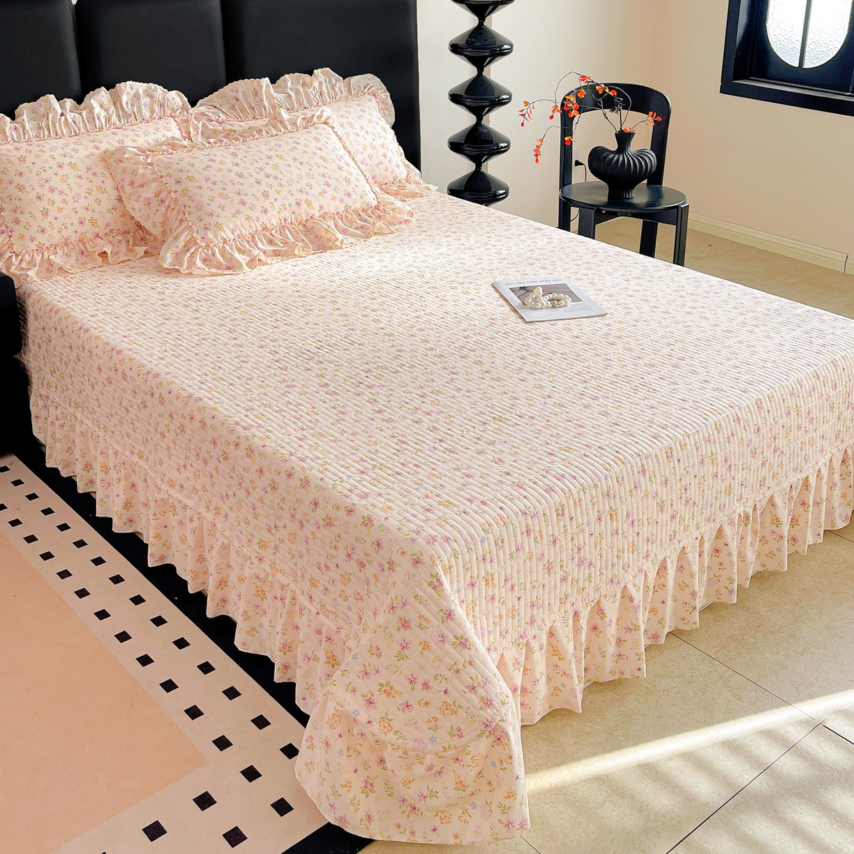 91家纺网 家纺一手货源 找家纺 富米莱单品馆 2026新款法式大花边A类古法仿棉云感纱单床盖 大花边-花意飘香