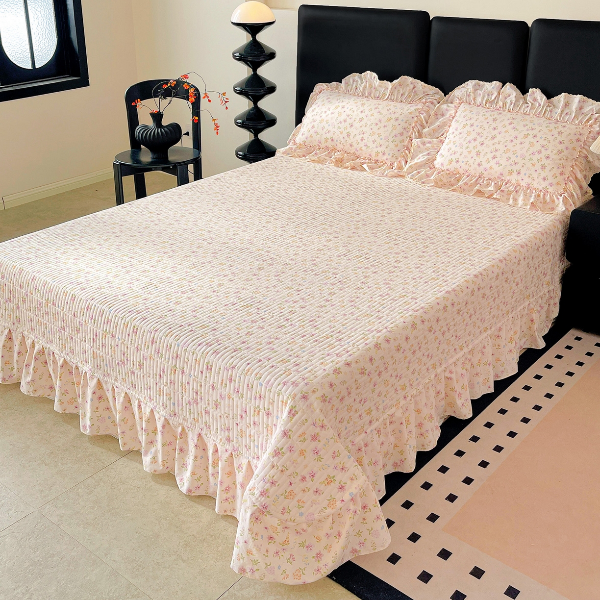 91家纺网 家纺一手货源 找家纺 富米莱单品馆 2026新款法式大花边A类古法仿棉云感纱单床盖 大花边-花意飘香