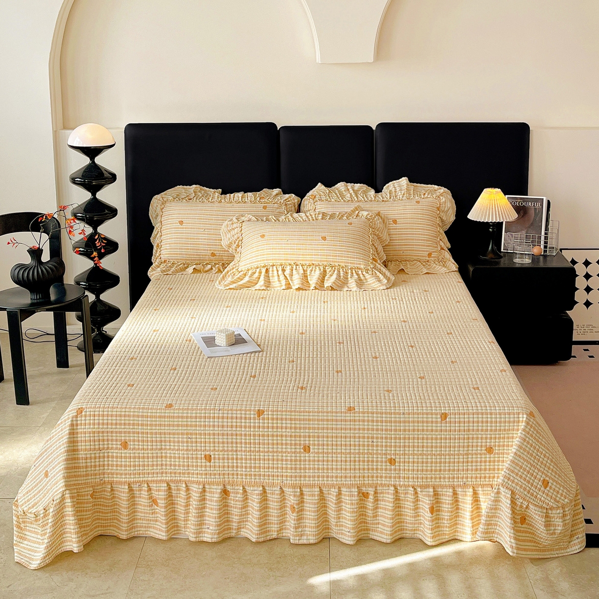 富米莱单品馆 2026新款法式大花边A类古法仿棉云感纱单床盖 大花边-南瓜格韵