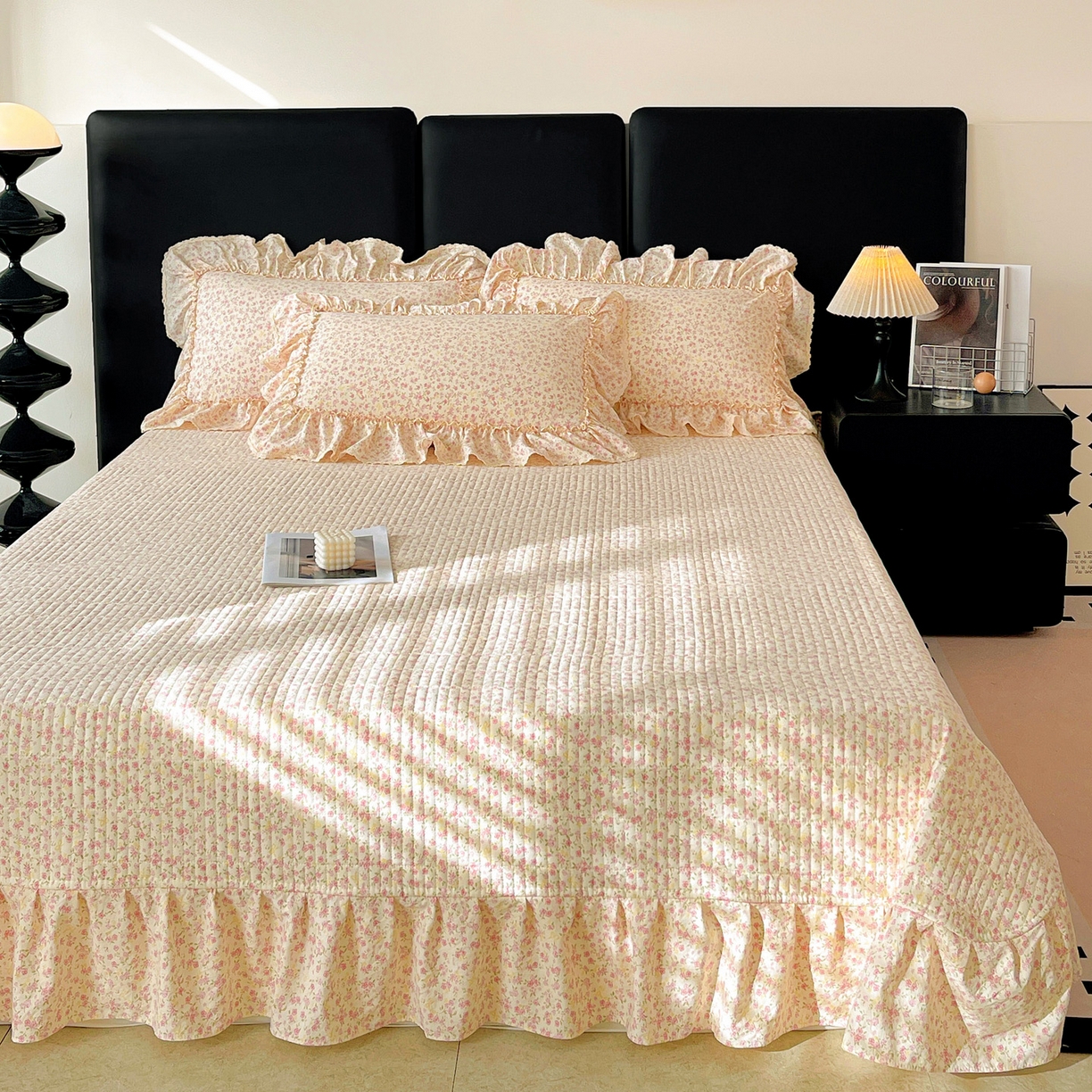 91家纺网 家纺一手货源 找家纺 富米莱单品馆 2026新款法式大花边A类古法仿棉云感纱单床盖 大花边-小幸运