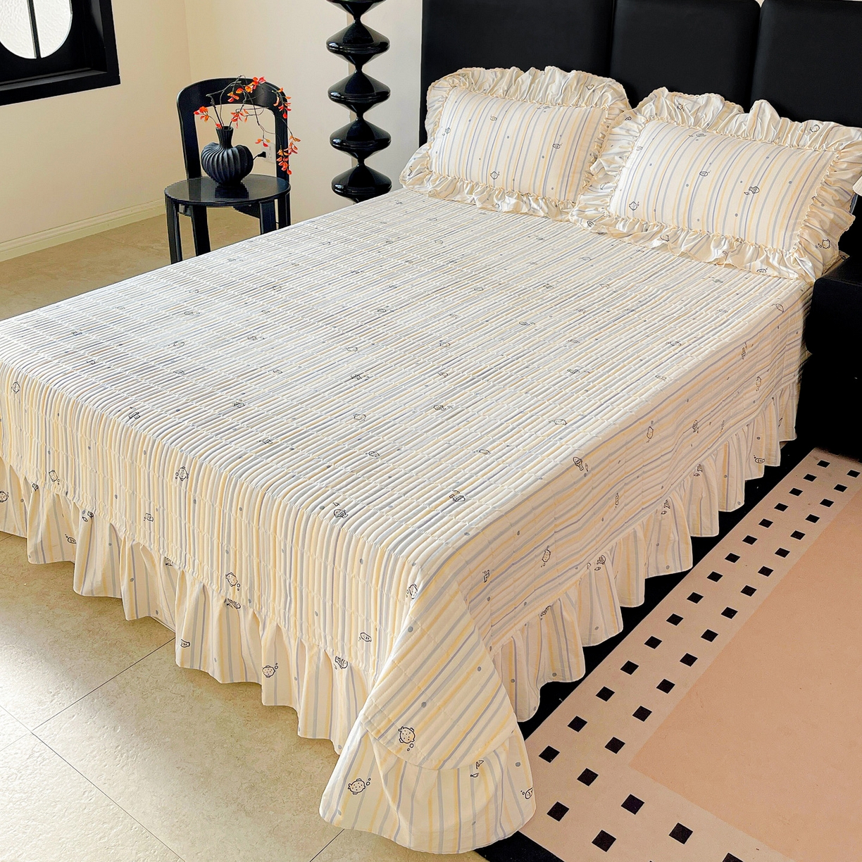 91家纺网 家纺一手货源 找家纺 富米莱单品馆 2026新款法式大花边A类古法仿棉云感纱单床盖 大花边-鱼多多