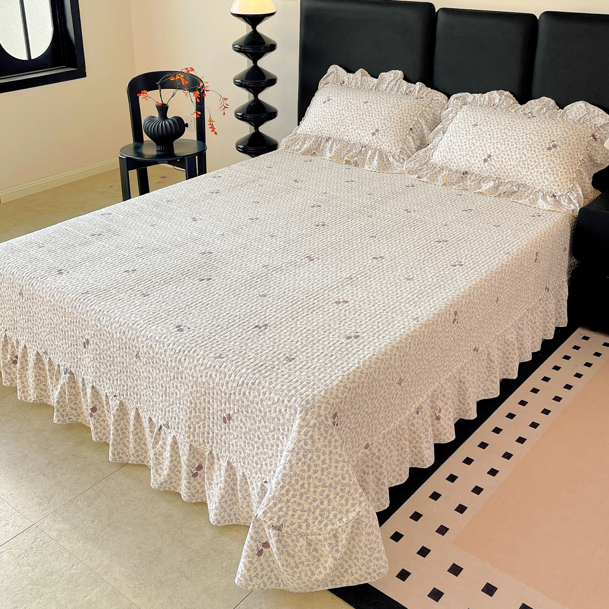 91家纺网 家纺一手货源 找家纺 富米莱单品馆 2026新款法式大花边A类古法仿棉云感纱单床盖 大花边-紫韵花漾