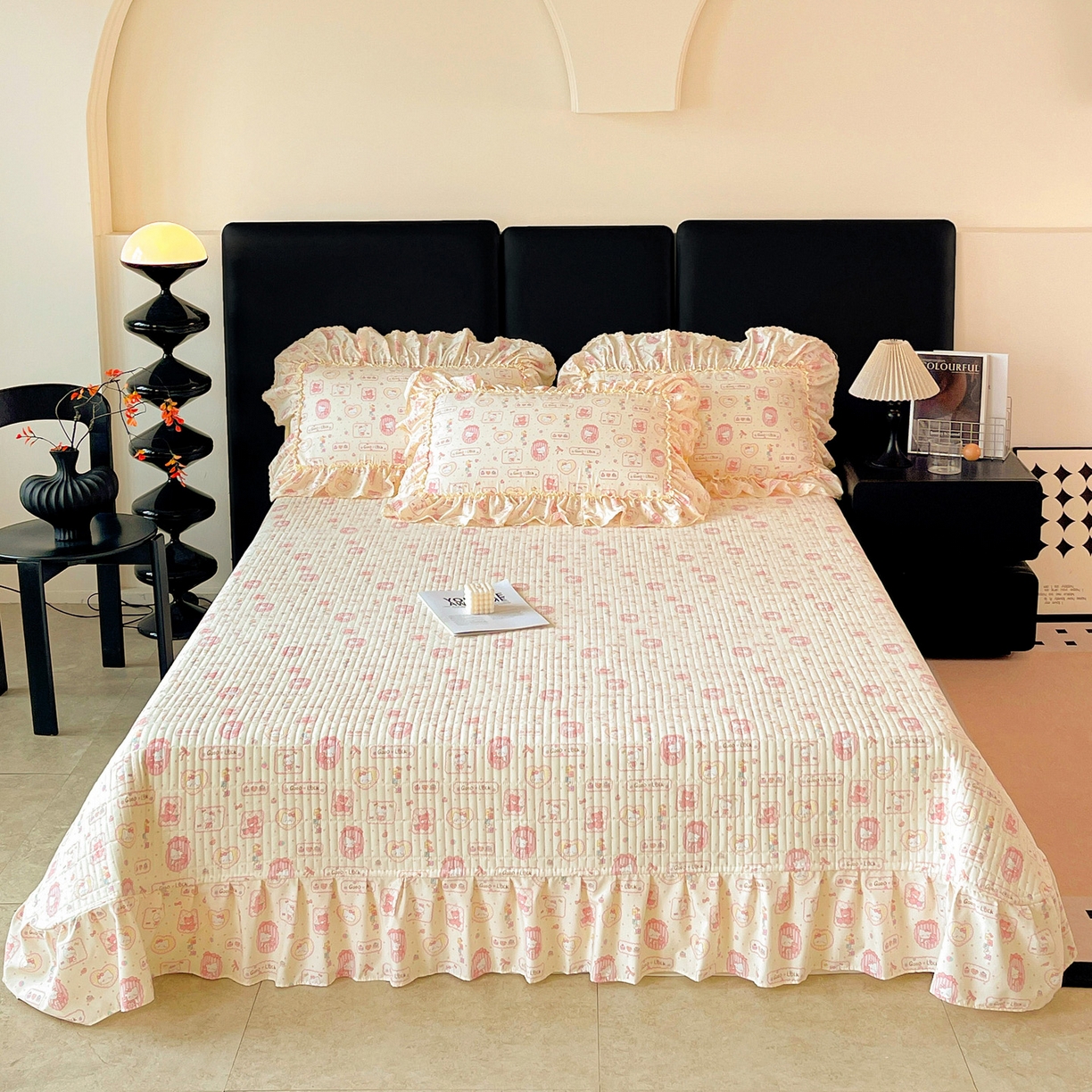 91家纺网 家纺一手货源 找家纺 富米莱单品馆 2026新款法式大花边A类古法仿棉云感纱单枕套 大花边-粉樱kt