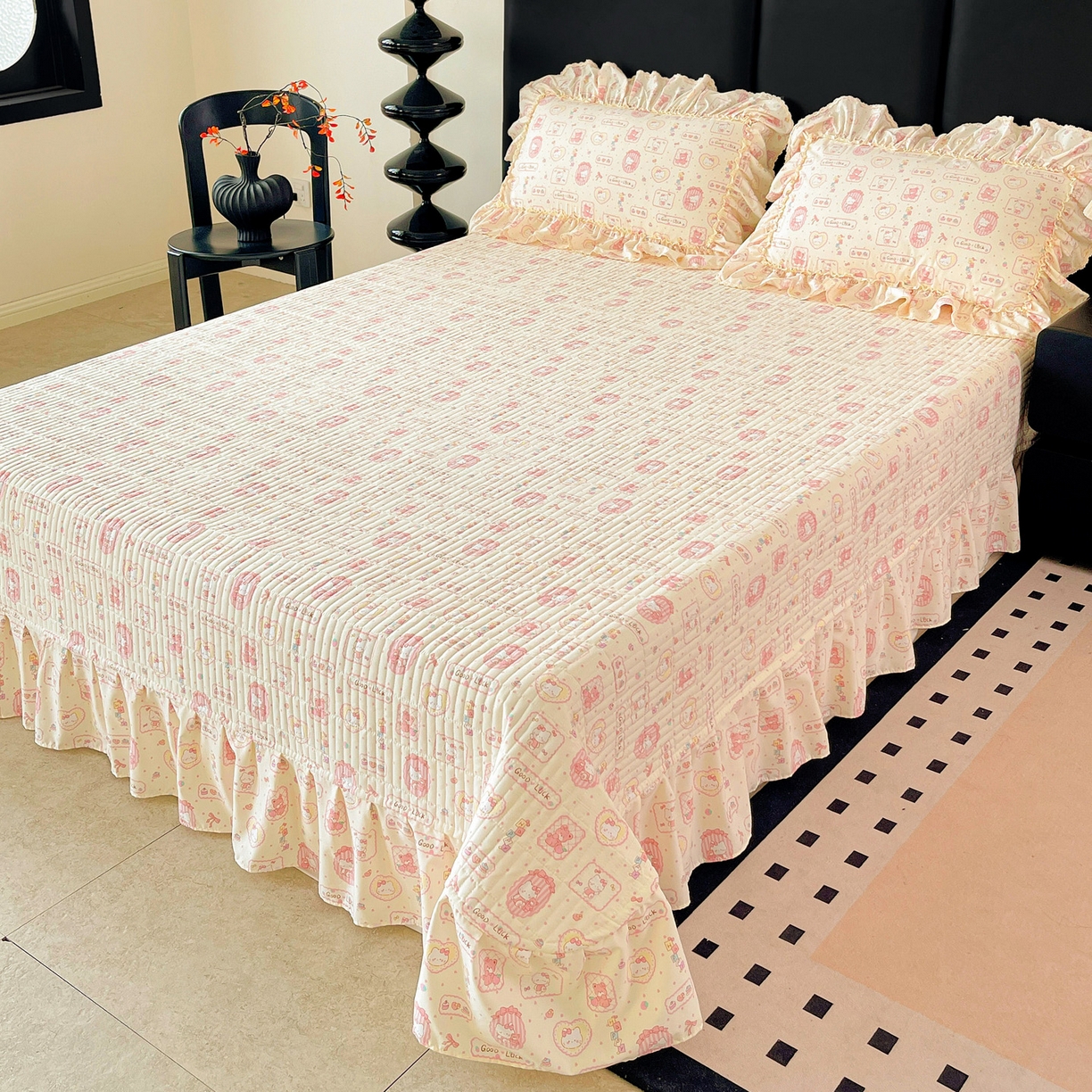 91家纺网 家纺一手货源 找家纺 富米莱单品馆 2026新款法式大花边A类古法仿棉云感纱单枕套 大花边-粉樱kt