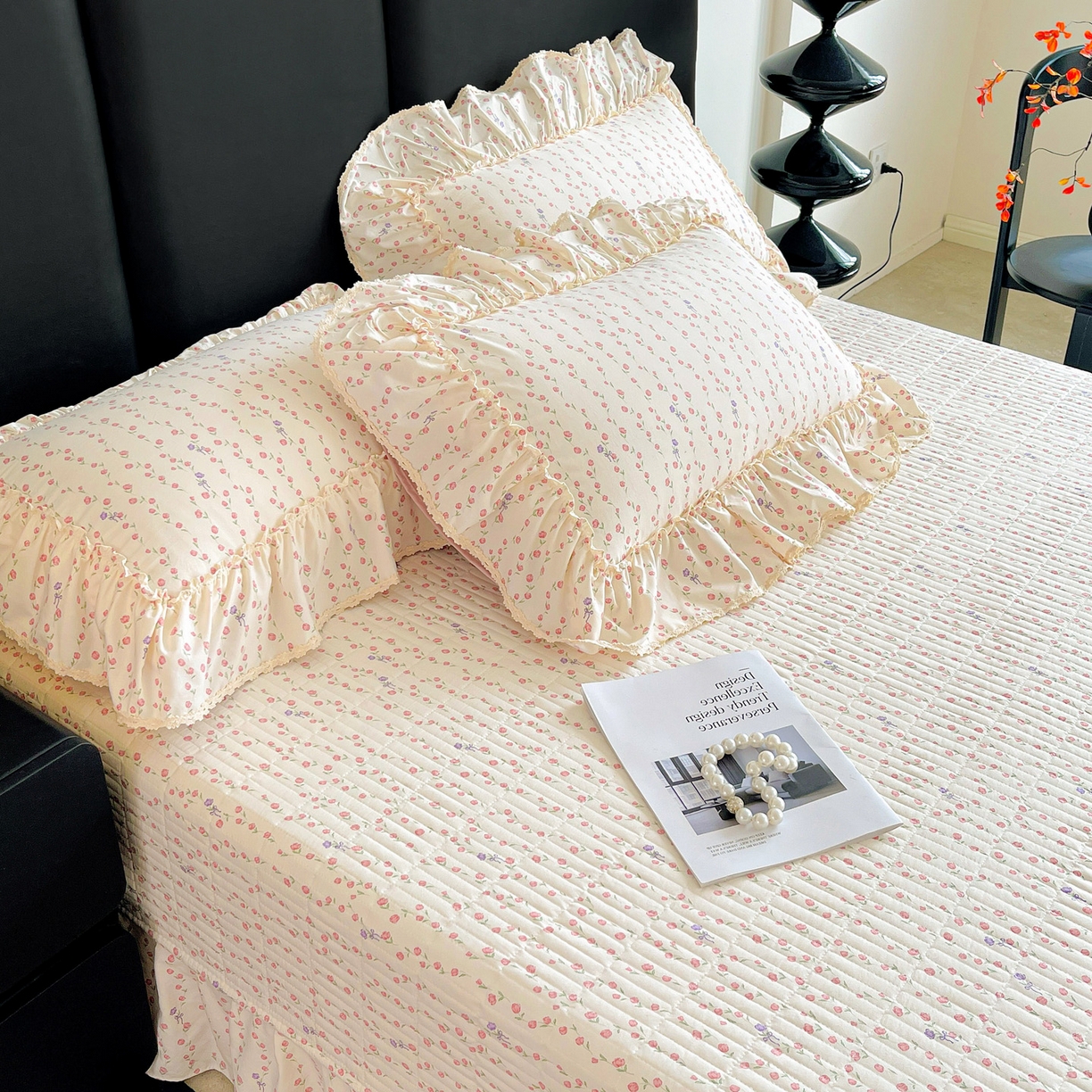 91家纺网 家纺一手货源 找家纺 富米莱单品馆 2026新款法式大花边A类古法仿棉云感纱单枕套 大花边-花梦蔓