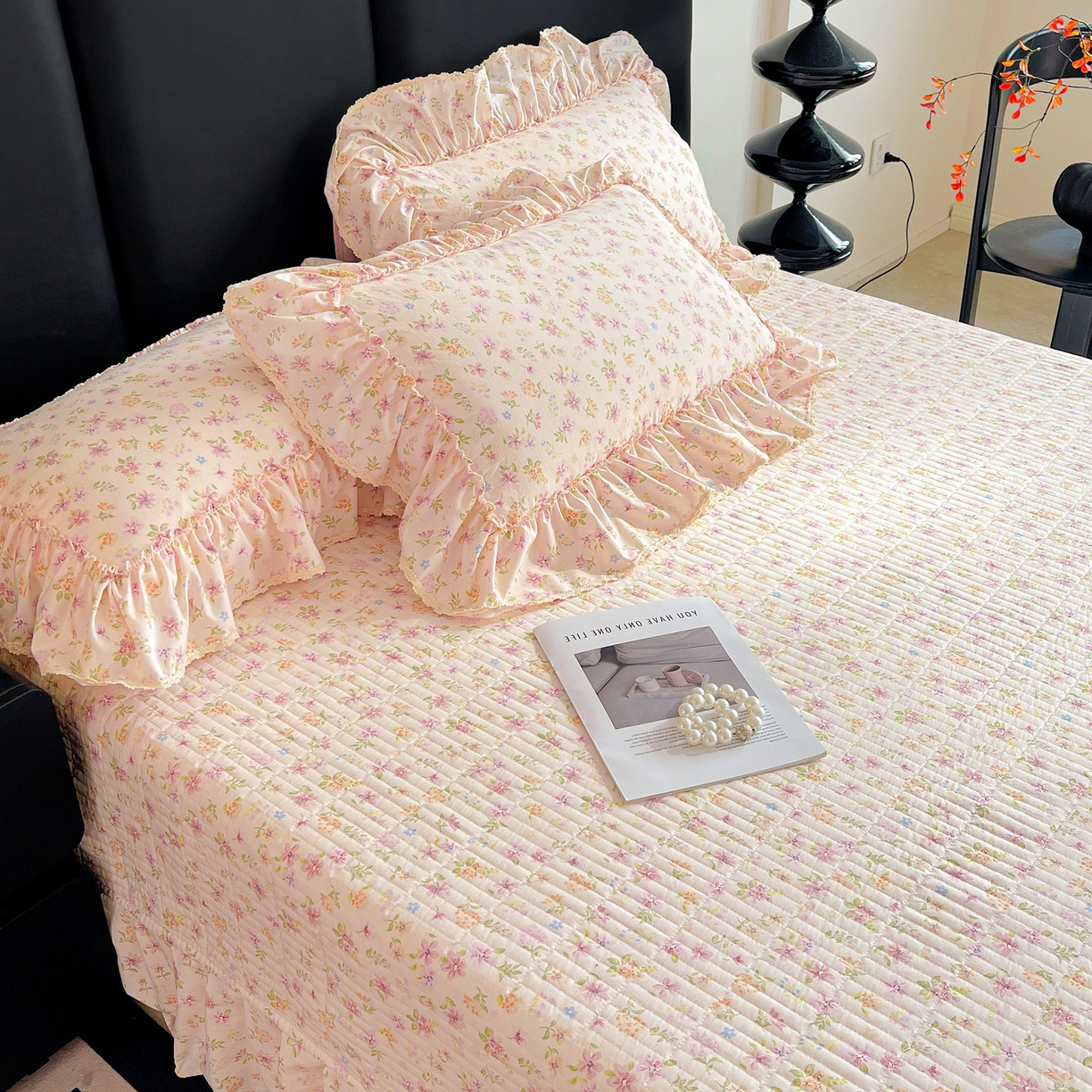 91家纺网 家纺一手货源 找家纺 富米莱单品馆 2026新款法式大花边A类古法仿棉云感纱单枕套 大花边-花意飘香