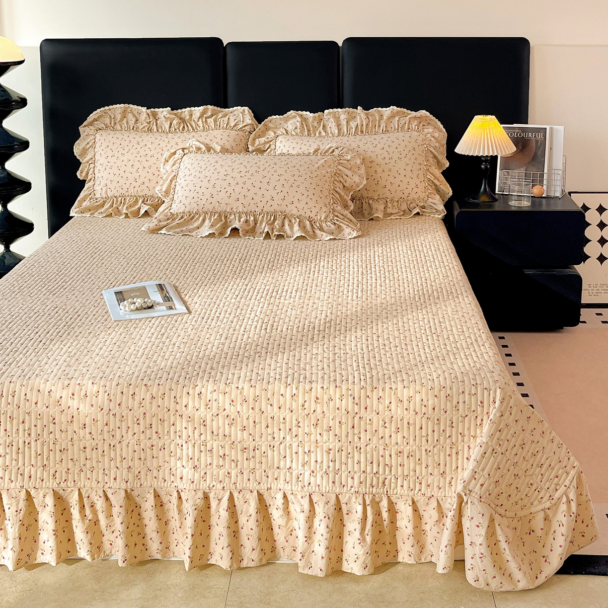 91家纺网 家纺一手货源 找家纺 富米莱单品馆 2026新款法式大花边A类古法仿棉云感纱单枕套 大花边-焦糖玫瑰