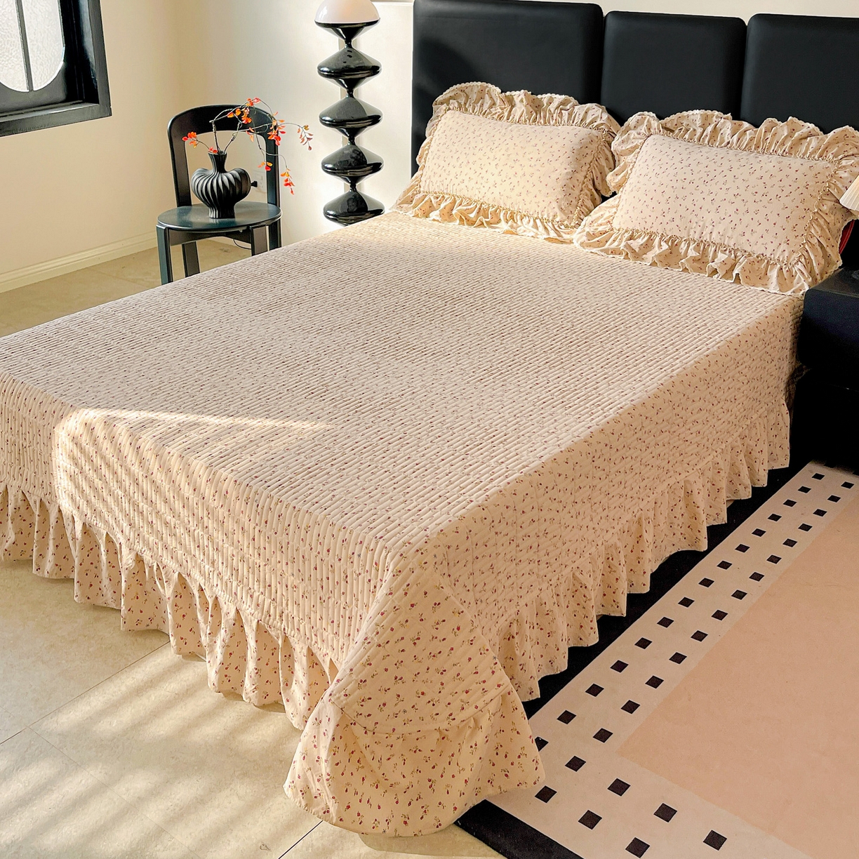 91家纺网 家纺一手货源 找家纺 富米莱单品馆 2026新款法式大花边A类古法仿棉云感纱单枕套 大花边-焦糖玫瑰