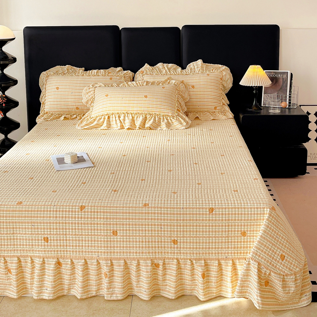 91家纺网 家纺一手货源 找家纺 富米莱单品馆 2026新款法式大花边A类古法仿棉云感纱单枕套 大花边-南瓜格韵