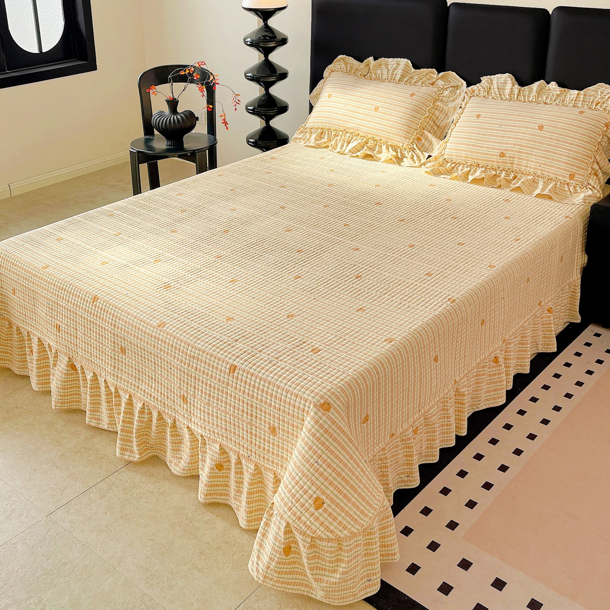 91家纺网 家纺一手货源 找家纺 富米莱单品馆 2026新款法式大花边A类古法仿棉云感纱单枕套 大花边-南瓜格韵