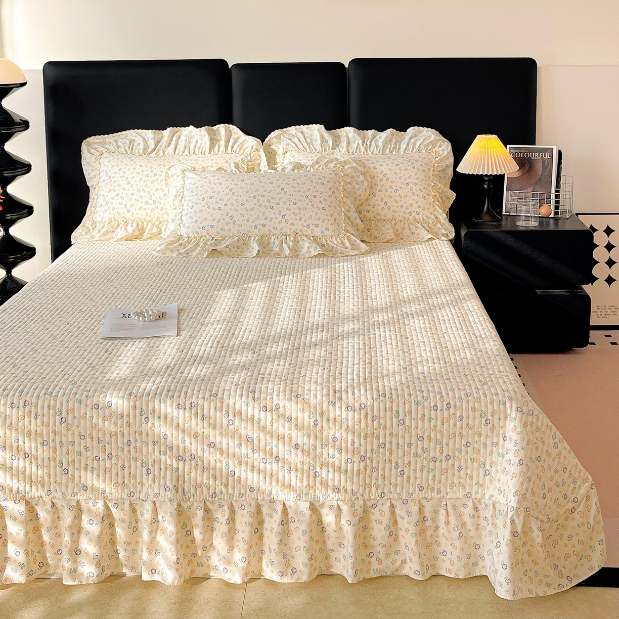 91家纺网 家纺一手货源 找家纺 富米莱单品馆 2026新款法式大花边A类古法仿棉云感纱单枕套 大花边-浅绿春韵