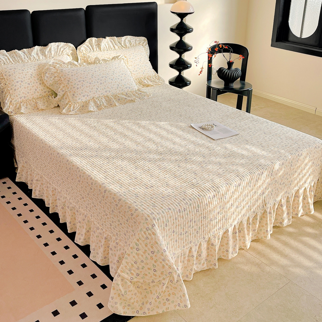 91家纺网 家纺一手货源 找家纺 富米莱单品馆 2026新款法式大花边A类古法仿棉云感纱单枕套 大花边-浅绿春韵