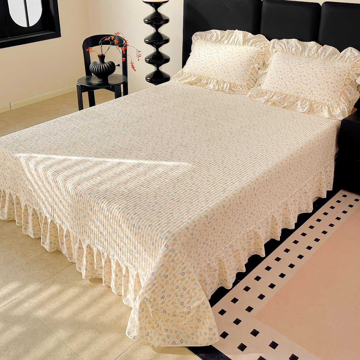 91家纺网 家纺一手货源 找家纺 富米莱单品馆 2026新款法式大花边A类古法仿棉云感纱单枕套 大花边-浅绿春韵