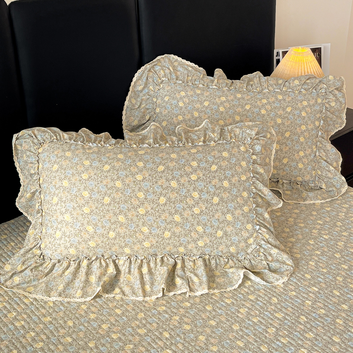 富米莱单品馆 2026新款法式大花边A类古法仿棉云感纱单枕套 大花边-雾灰蔷薇