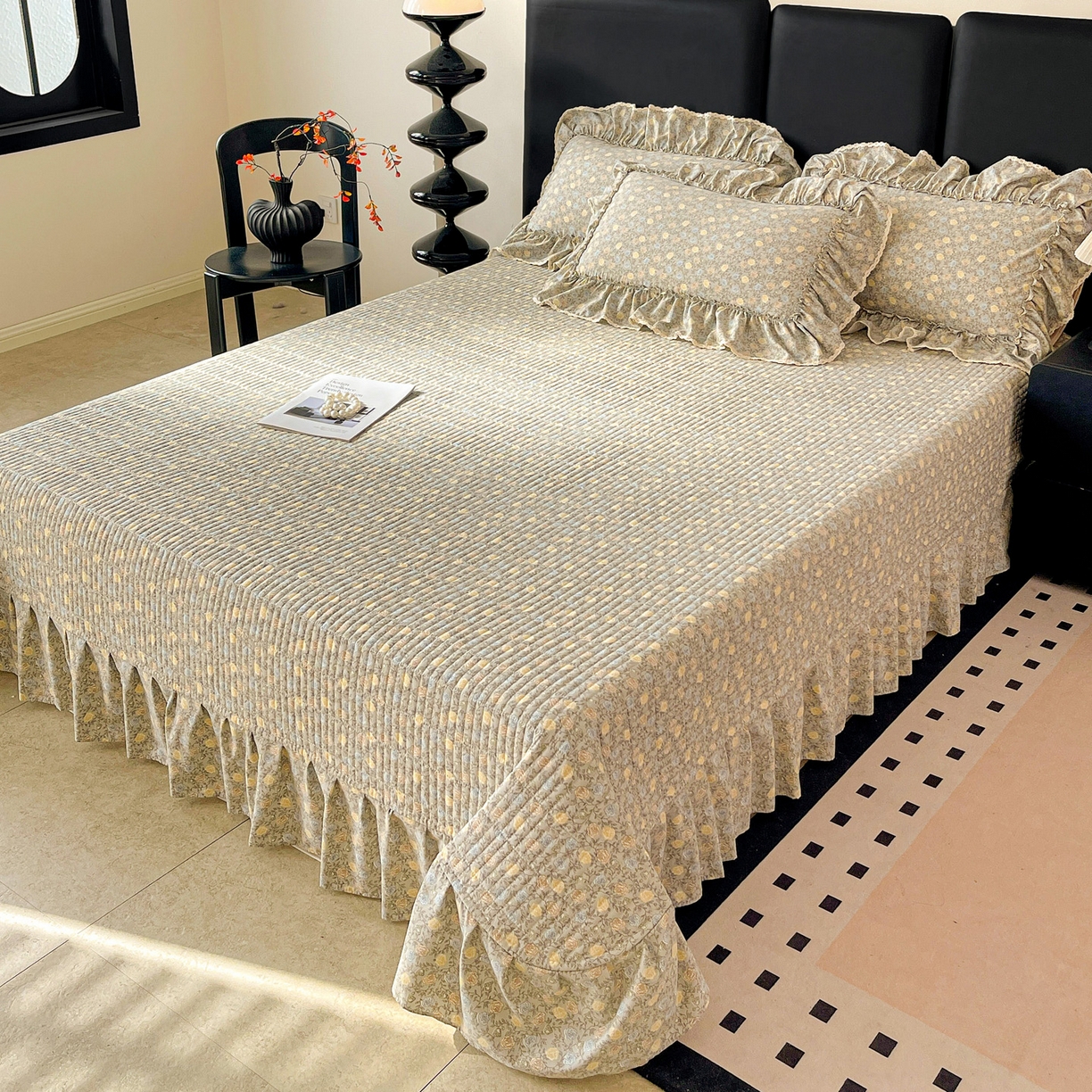 91家纺网 家纺一手货源 找家纺 富米莱单品馆 2026新款法式大花边A类古法仿棉云感纱单枕套 大花边-雾灰蔷薇