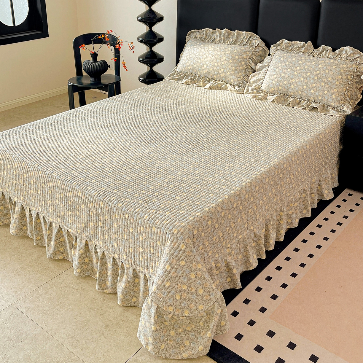 91家纺网 家纺一手货源 找家纺 富米莱单品馆 2026新款法式大花边A类古法仿棉云感纱单枕套 大花边-雾灰蔷薇