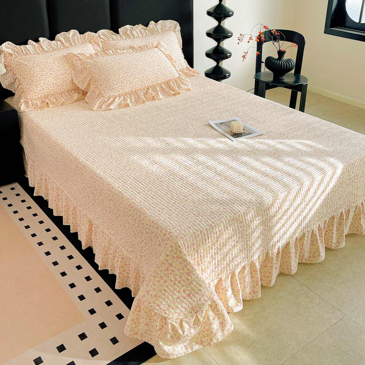 91家纺网 家纺一手货源 找家纺 富米莱单品馆 2026新款法式大花边A类古法仿棉云感纱单枕套 大花边-小幸运