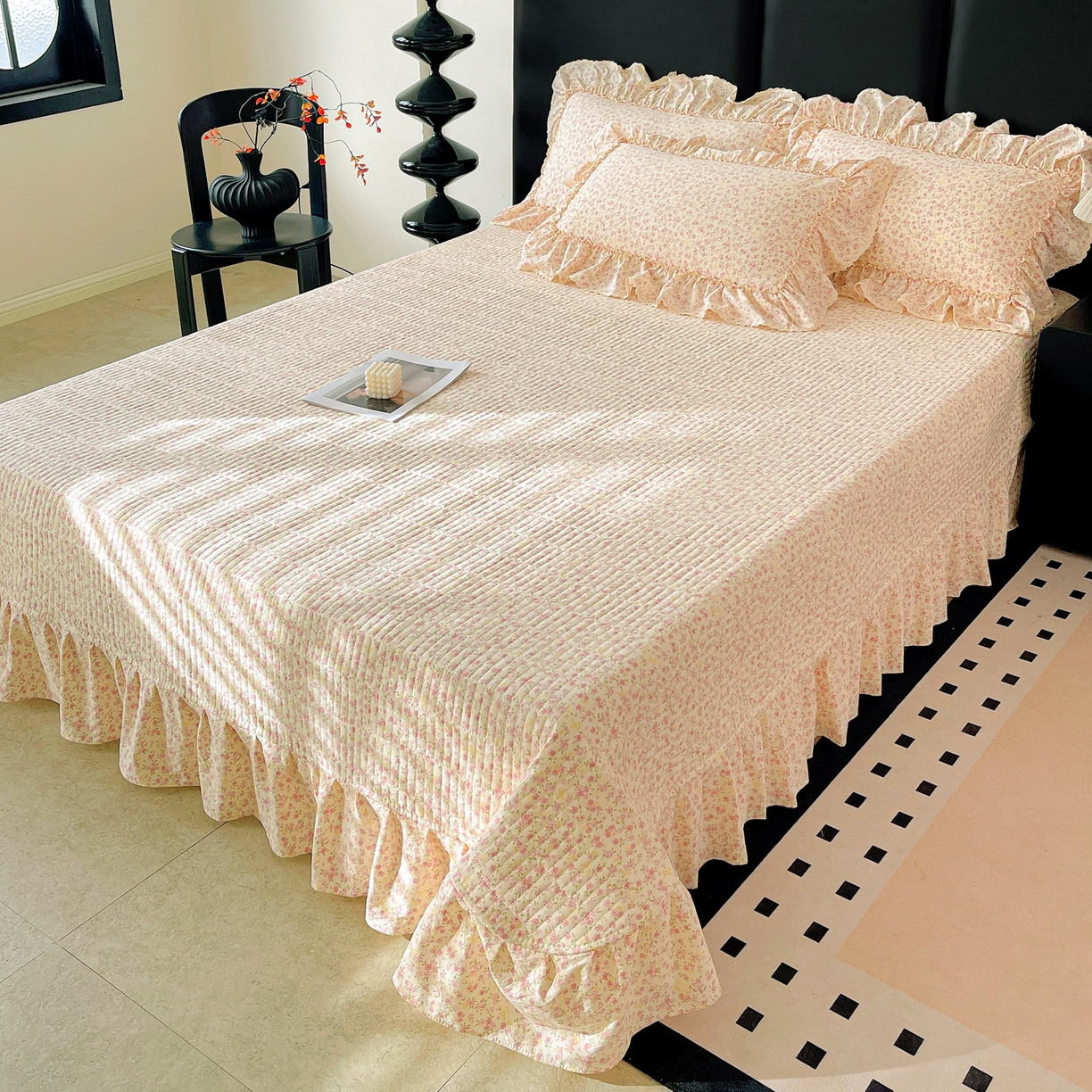 91家纺网 家纺一手货源 找家纺 富米莱单品馆 2026新款法式大花边A类古法仿棉云感纱单枕套 大花边-小幸运