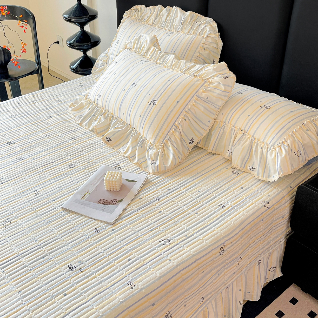 91家纺网 家纺一手货源 找家纺 富米莱单品馆 2026新款法式大花边A类古法仿棉云感纱单枕套 大花边-鱼多多