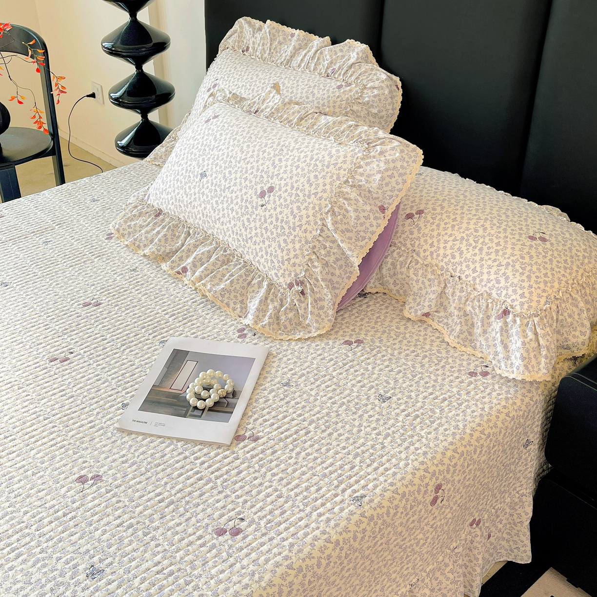 91家纺网 家纺一手货源 找家纺 富米莱单品馆 2026新款法式大花边A类古法仿棉云感纱单枕套 大花边-紫韵花漾