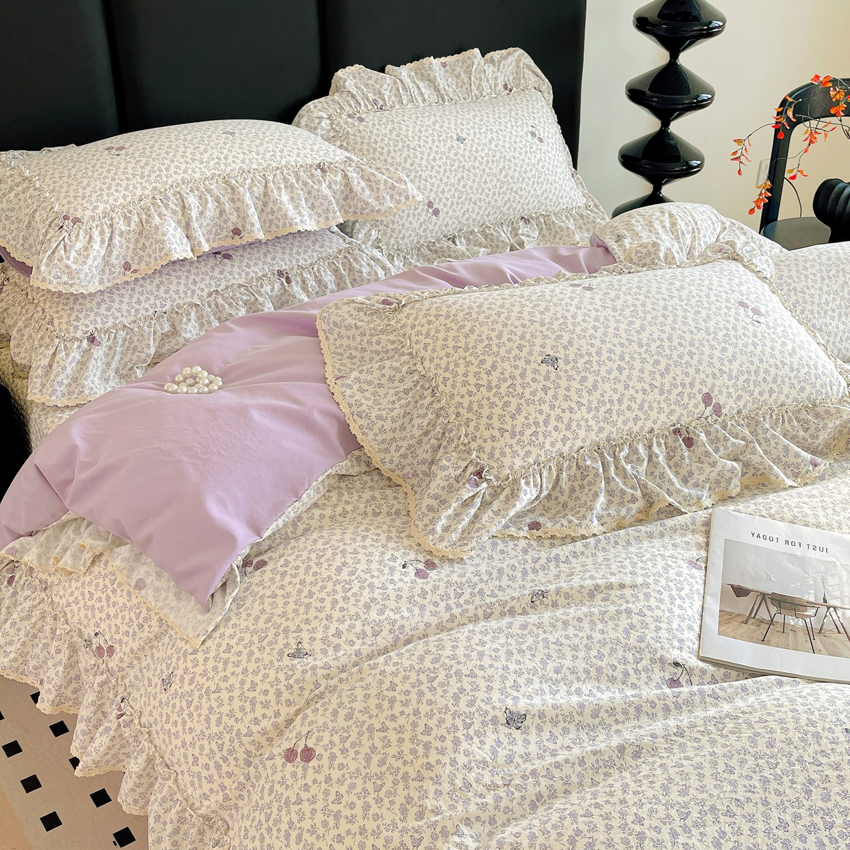 91家纺网 家纺一手货源 找家纺 富米莱单品馆 2026新款法式大花边A类古法仿棉云感纱单枕套 大花边-紫韵花漾