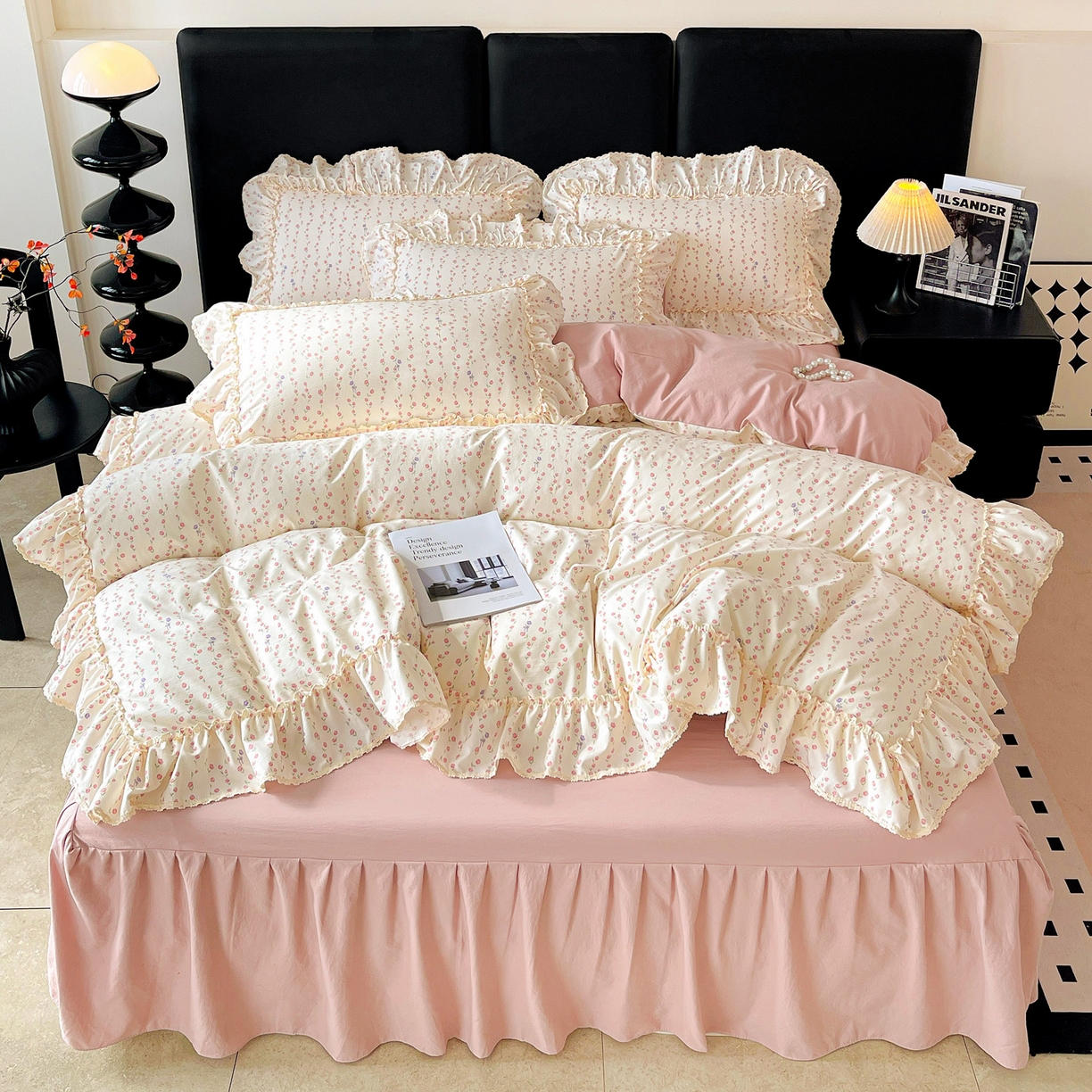 91家纺网 家纺一手货源 找家纺 富米莱单品馆 2026新款法式大花边A类古法仿棉云感纱单床裙 大花边-花梦蔓