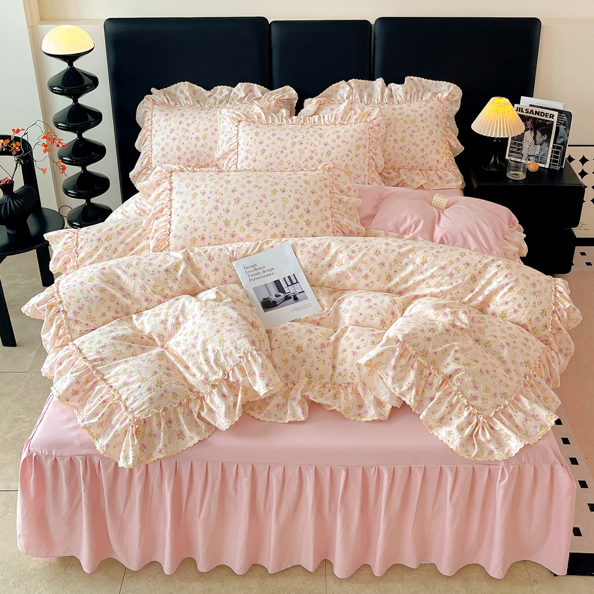 91家纺网 家纺一手货源 找家纺 富米莱单品馆 2026新款法式大花边A类古法仿棉云感纱单床裙 大花边-花意飘香