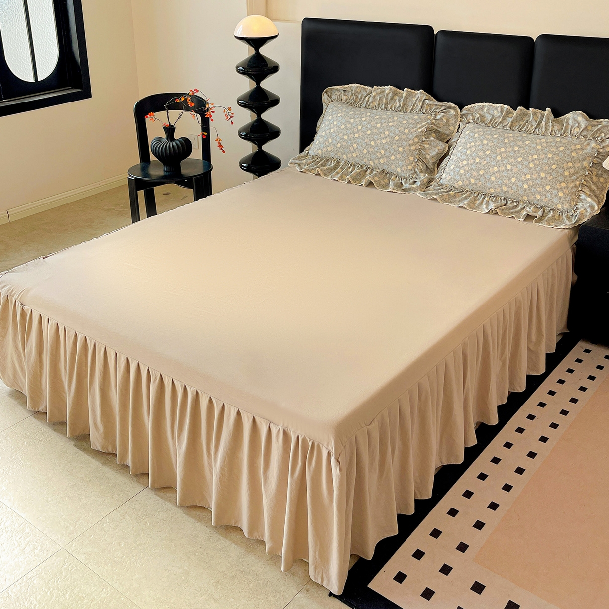 富米莱单品馆 2026新款法式大花边A类古法仿棉云感纱单床裙 大花边-雾灰蔷薇