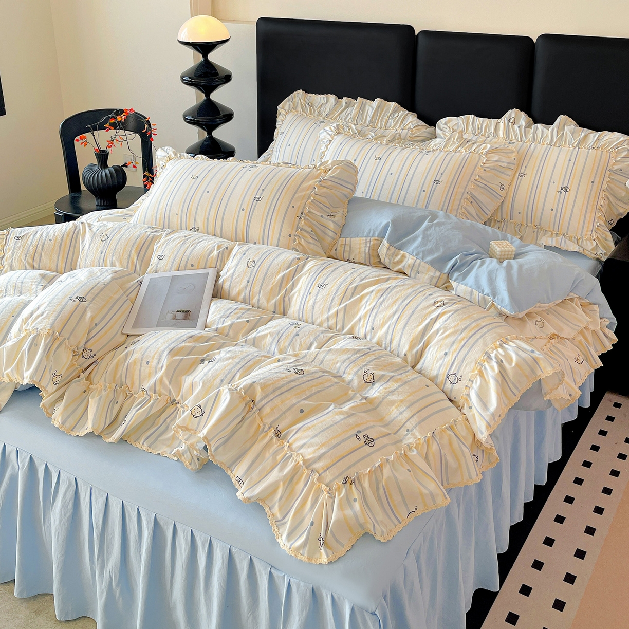 91家纺网 家纺一手货源 找家纺 富米莱单品馆 2026新款法式大花边A类古法仿棉云感纱单床裙 大花边-鱼多多