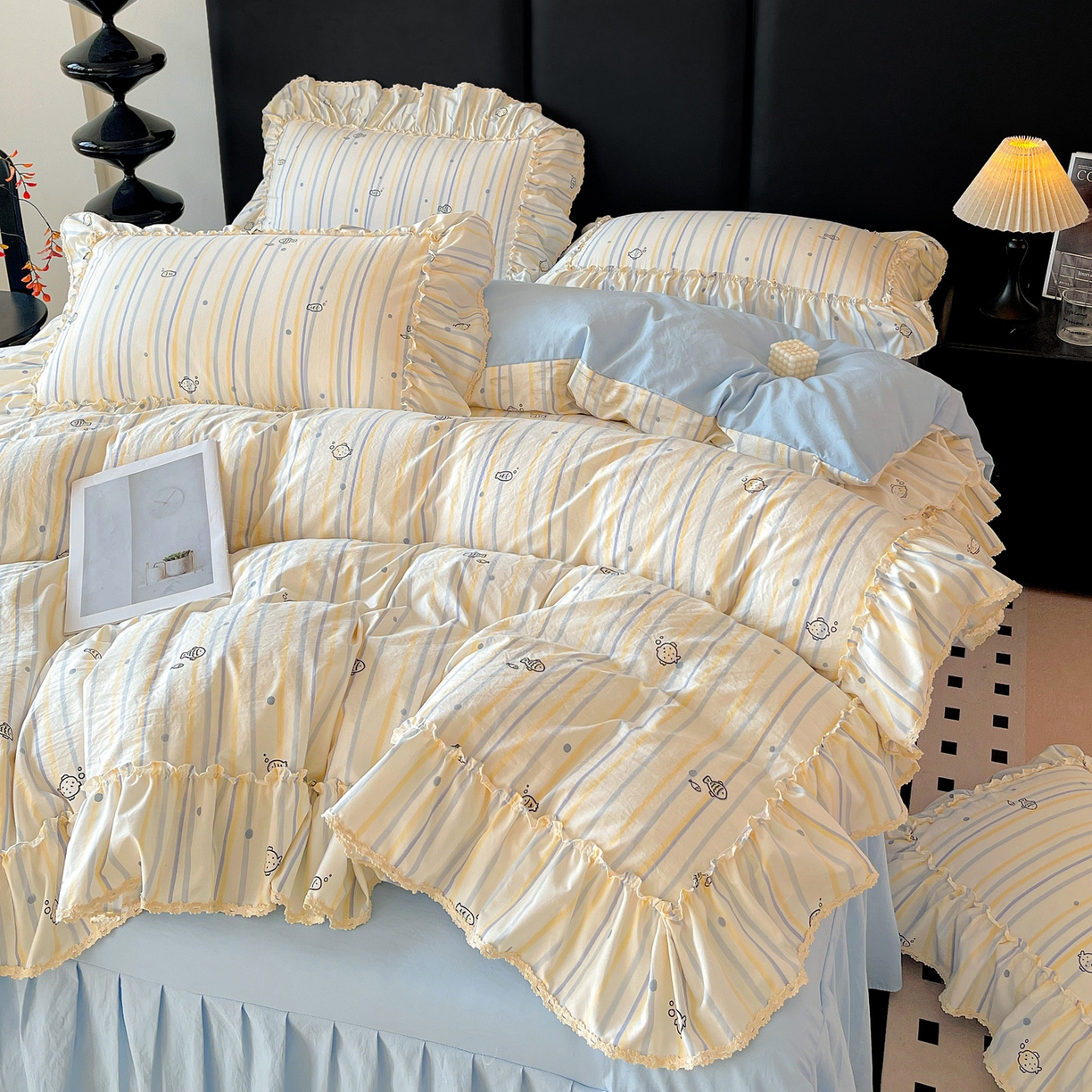 91家纺网 家纺一手货源 找家纺 富米莱单品馆 2026新款法式大花边A类古法仿棉云感纱单床裙 大花边-鱼多多