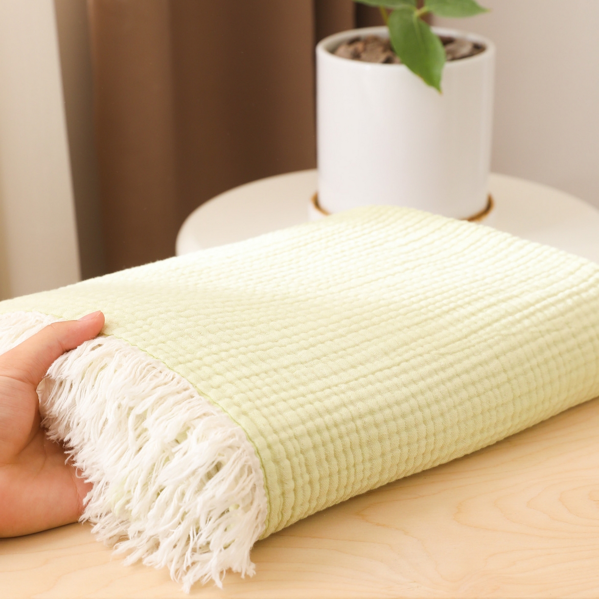 91家纺网 家纺一手货源 找家纺 【12.15周一秒杀 三人助力29.9带回家】100%棉四层纱流苏边毛毯子 