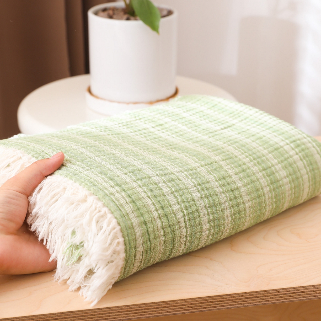 91家纺网 家纺一手货源 找家纺 【12.15周一秒杀 三人助力29.9带回家】100%棉四层纱流苏边毛毯子 