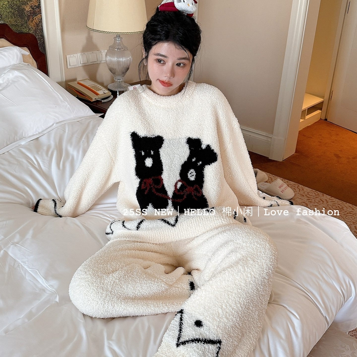 （总）妍景家居生活馆 2025新款软绵绵蝴蝶结狗狗睡衣套装